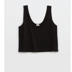 aerie Cropped Tank Weekend Fleece Black Scoop Tank Mesh Detailing Womens Tank